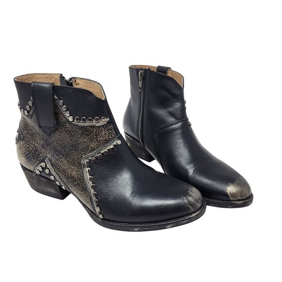 Corral Circle G Black Cowhide Leather Star Inlay Studded Zip Ankle Boots Sze 10 - Picture 1 of 9